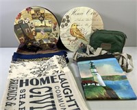 Hat Boxes; Variety of Totes; "Home" Themed Pillo