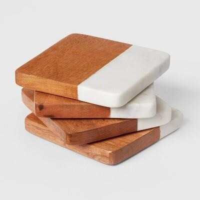 4 PACK Threshold Marble and Wood Coasters