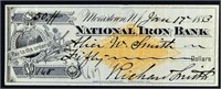 1800's $50 National Iron Bank Obsolete Check