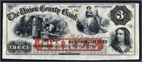 1800's $3 Union County Bank Obsolete Note