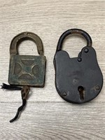 (2) 100+ Year Old Padlocks - (1) Brass Lock