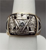 10K White gold men's Masonic ring with 1 1/4