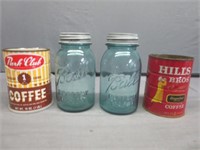 Vintage Ball Canning Jars & Coffee Tins
