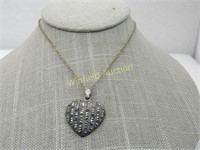 Vintage Sterling Marcasite Heart Necklace, 18", Si