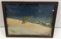 Antique Lone Wolf Framed Picture 17x13