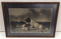 Dog With Girl on Beach Framed Picture 21x15