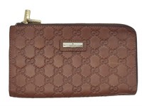 GG Brown Embossed Zipper Wallet