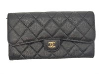 CC Black Quilted Long Wallet