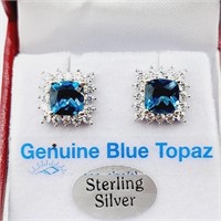 Sterling Silver Natural Blue Topaz (2ct) With CZ .