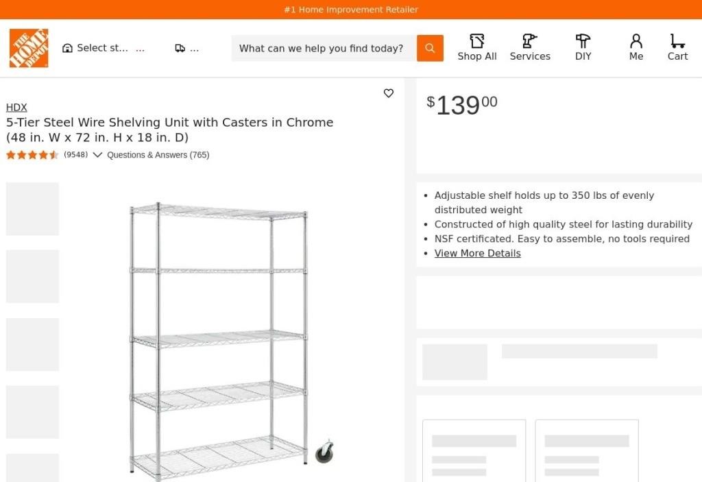 B3991  HDX Steel Wire Shelving Unit 48 x 72