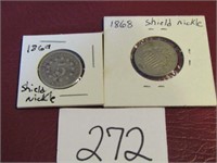 1868, 69 SHIELD NICKLES