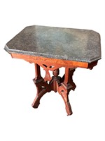 Marble Top Wood Base Side Table on Casters