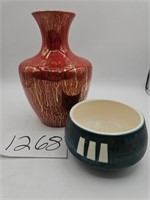 Knabstrup/Denmark Bowl, Red/Gold  Vase 78'