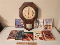 Howard Miller Clock (Wood Split) & Books