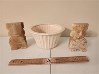 Carved Bookends & Pot