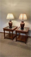 Pair Glass Top End Tables & Matching Lamps