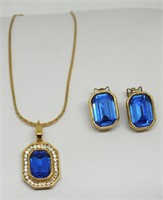 COBALT BLUE NECKLACE W MATCHING CLIP EARRINGS