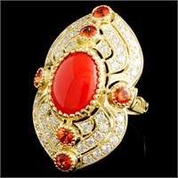 14K Gold Ring with 3.02ct Coral and 1.35ctw Diam