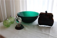 LOT OF GLASSWARE, BOWL, SPHERE, ETC.