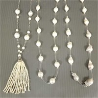 3 sterling & Baroque pearl necklaces - 34" long