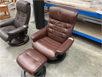 Brown Leather Reclinable Arm Chair with Ottoman