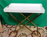 GOLD METAL BASE TABLE LEATHER TOP