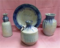 4 POTTERY GLAZED VASES