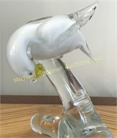 MURANO HANDBLOWN GLASS WHITE BIRD WITH YELLOW BEAK