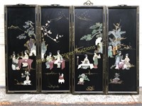 FOUR ORIENTAL BLACK LACQUER WALL PANELS