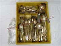 Mixed Silver Plate Flatware w Tray ~ 43pcs