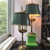 PAIR BRASS BOUILLOTTE LAMPS METAL SHADES