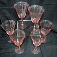 6 Pink Depresssion Panel Optic Wine Glasses