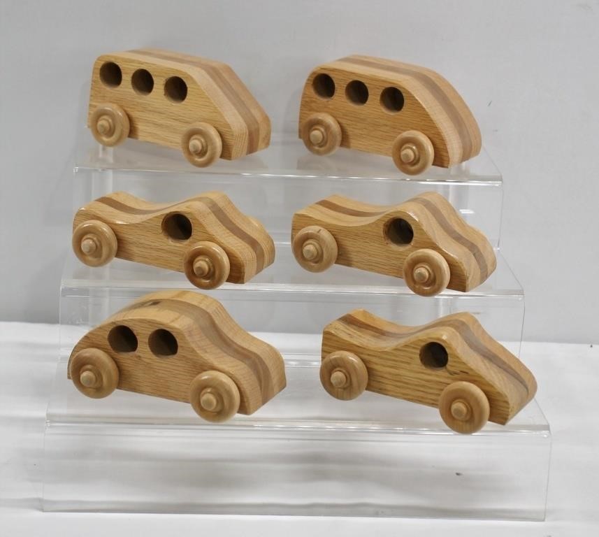6 pcs Hand Crafted Wood Cars