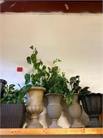 5 Large Planters w/ Faux Plants