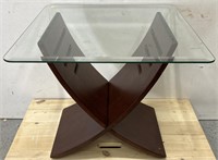 Glass Top Walnut Side Table