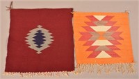 2 Small Navaho Textiles, 21" x 20", 18" x 17"