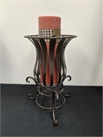 Metal candle holder w/large candle