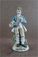 7" Vtg Bisque Ceramic Boy w/ Flowers Figurine