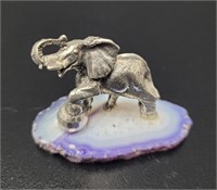 Miniature Pewter Elephant on Purple Agate