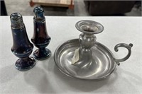 Silver Plate Shakers and Colonial Style Candle Hol