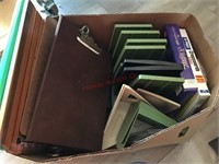 BOX W/ CLIP BOARDS/ BOOK HOLDERS/ MISC BOX W/ CLIP