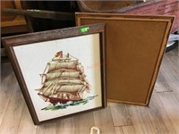 BULLETIN BOARD/ NEEDLEPOINT SHIP IN FRAME BULLETIN