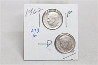 1962 PD Silver Dimes