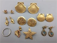 Mixed lot of 7 pair gold  earrings;