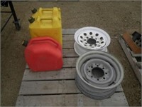 2 - 8 hole rims & 3 jerry cans