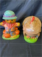 Ceramic Scarecrow & Turkey Cookie Jar
