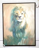 Lion Painting on Canvas in Floating Frame