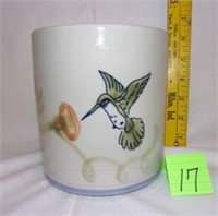 6" louisville stoneware crock w/hummingbird decor