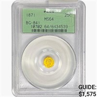 1871 Round California Gold Quarter PCGS MS64