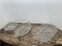 3 MISC CRYSTAL DIVIDER DISHES 11 1/4"X7 1/4"X1"